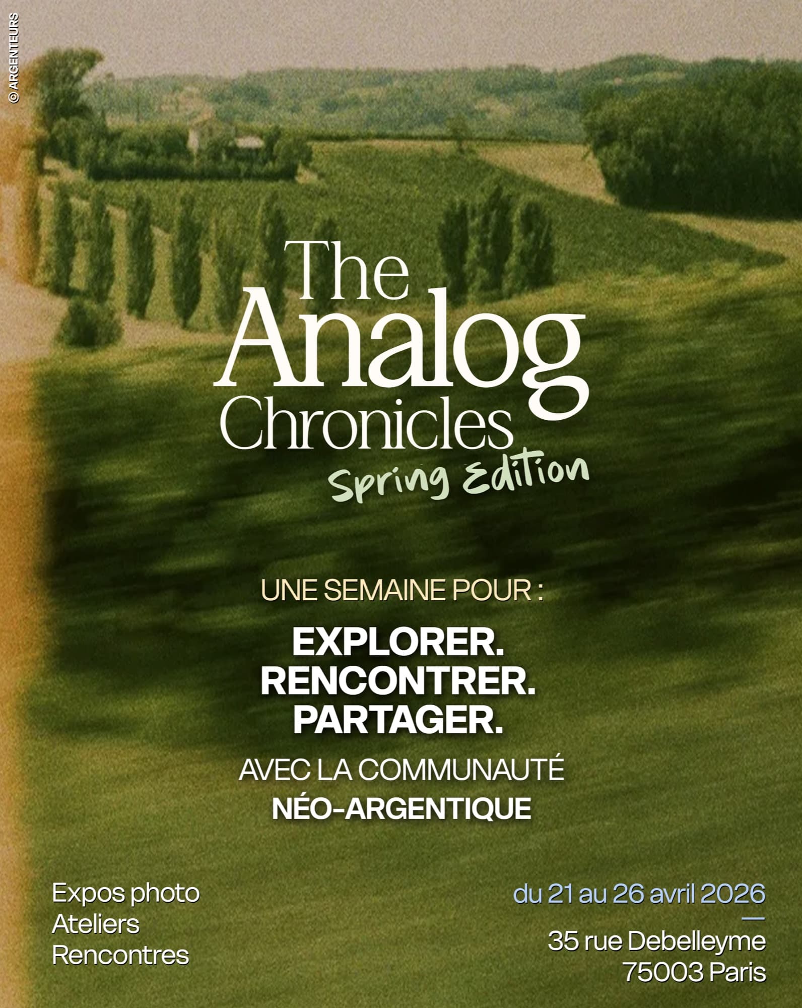 Affiche officielle de la Spring Edition 2026 — 21-26 avril, 35 rue Debelleyme · © Argenteurs